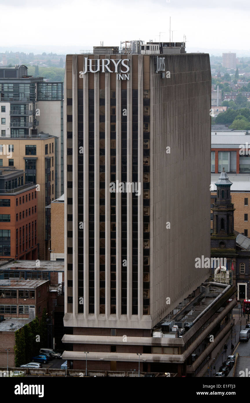 Jury`s Inn hotel seen from The Cube rooftop garden, Birmingham, UK